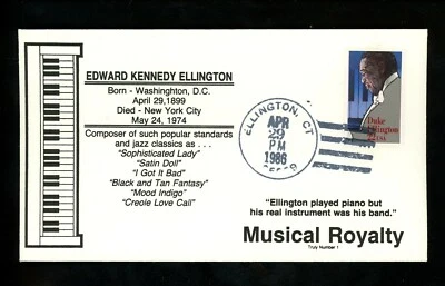 US FDC #2211 Truly Number 1 / LGS 1986 CT Ellington Jazz Music 1st Unofficial - Image 1 of 2
