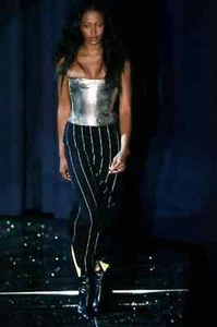 F/W 1998 kultiger Vintage Gianni Versace Couture Nadelstreifen langer Rock mit hohem Schlitz - Bild 1 von 8