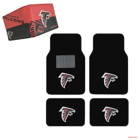 NFL Atlanta Falcons Car Truck Carpet Floor Mats & Synthetic Leather Wallet Set Cover