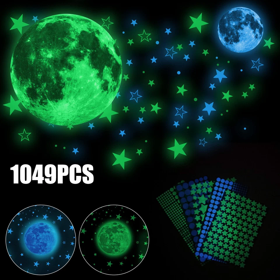 3D Glow In The Dark Wall Stickers Luminous Stars Moon Child Room Ceiling Decor - Image 1 of 4