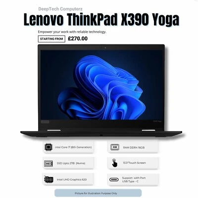 Lenovo ThinkPad x390 yoga intel Corei7 8thGen 16GB RAM 2TB SSD Windows 11 Laptop - Image 1 of 4