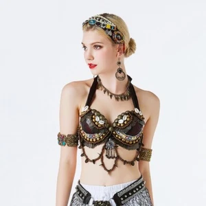 Costume danza del ventre donna perline monete carnevale tribale (ATS) reggiseno top - Foto 1 di 12
