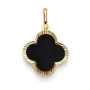 Colgante De 585 Oro Amarillo con Flor Trébol Ónix Negro Pequeño 15 , 5x24, 5mm - Imagen 1 de 1