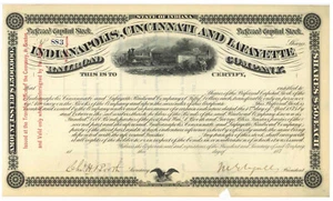 Indianapolis, Cincinnati und Lafayette Railroad Company. Aktienzertifikat - Bild 1 von 1