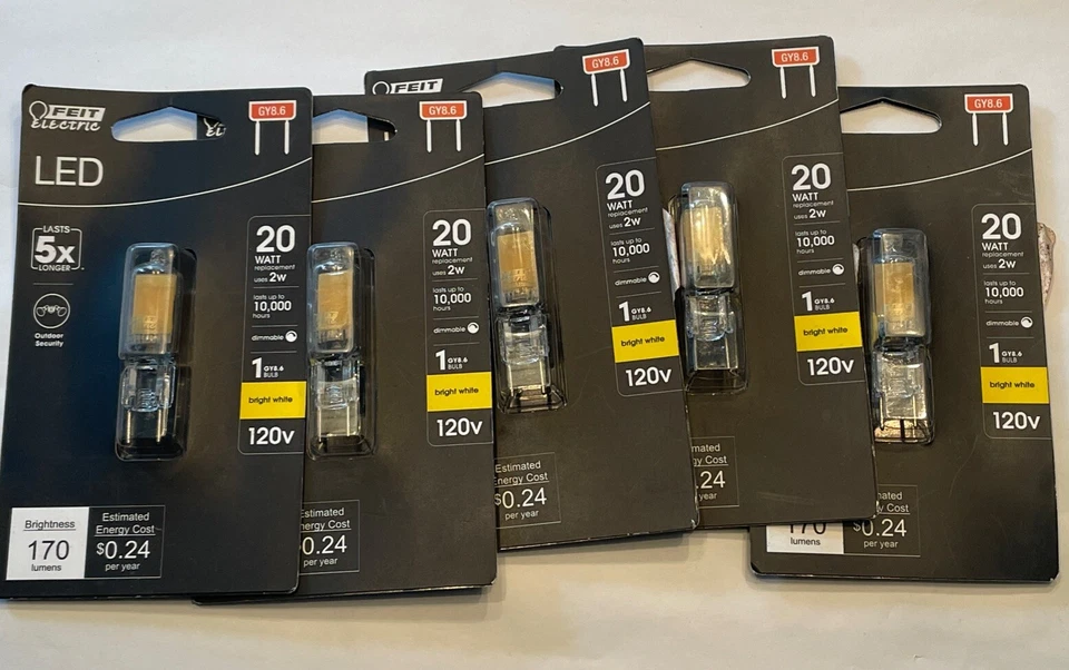 5 Feit Electric 20-Watt Bright White GY8.6 Dimmable Bi-Pin LED Light Bulb - NEW - Image 1 of 2