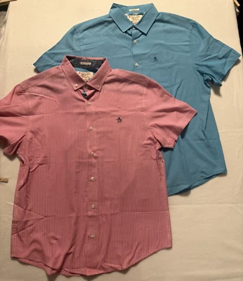 Lot of 2 Penguin By Munsing Wear Classic Fit & Slim Fit Short Sleeve Shirts Sz L - Image 1 of 4