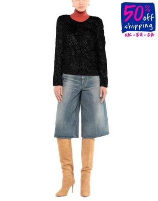 RRP €370 UNREAL FUR Chenille Jacket Size S Black Shiny Hook & Eye Round Neck - Image 1 of 4