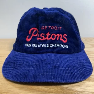 De colección 1989 NBA Campeones del Mundo DETROIT PISTONS Pana Sombrero Script Azul Retro - Imagen 1 de 17