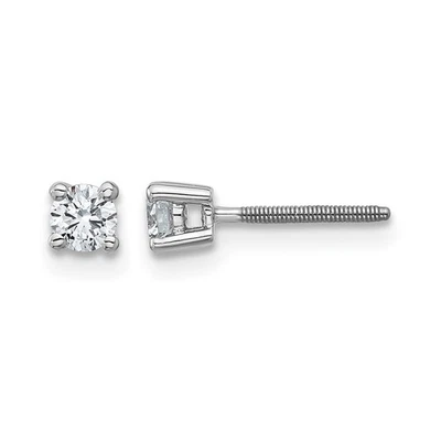 14k White Gold 1/4 Ct Round Lab Grown Diamond Solitaire Screwback Stud Earrings - Image 1 of 4