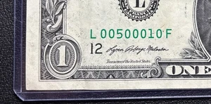 2021  $ 1 Dollar Bill 💸 #0050010(6 of a kind  ) Digit Sum of 6 Very Cool 😎 - Picture 1 of 4