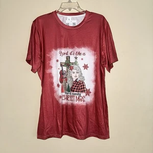 T-shirt Dolly Parton rossa "Lord it's like a hard candy Christmas" taglia L NUOVA! - Foto 1 di 5