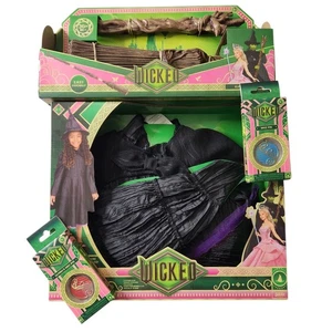 Wicked Elphaba Dress Costume Girl 4-6X With Broom and Shiz Pins Costume Bundle - Picture 1 of 8