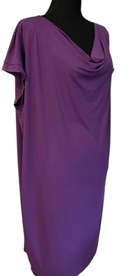 Eileen Fisher Dress Women's Purple Drape Cowl Neck Cap Sleeve Jersey Shift Large - Image 1 of 4