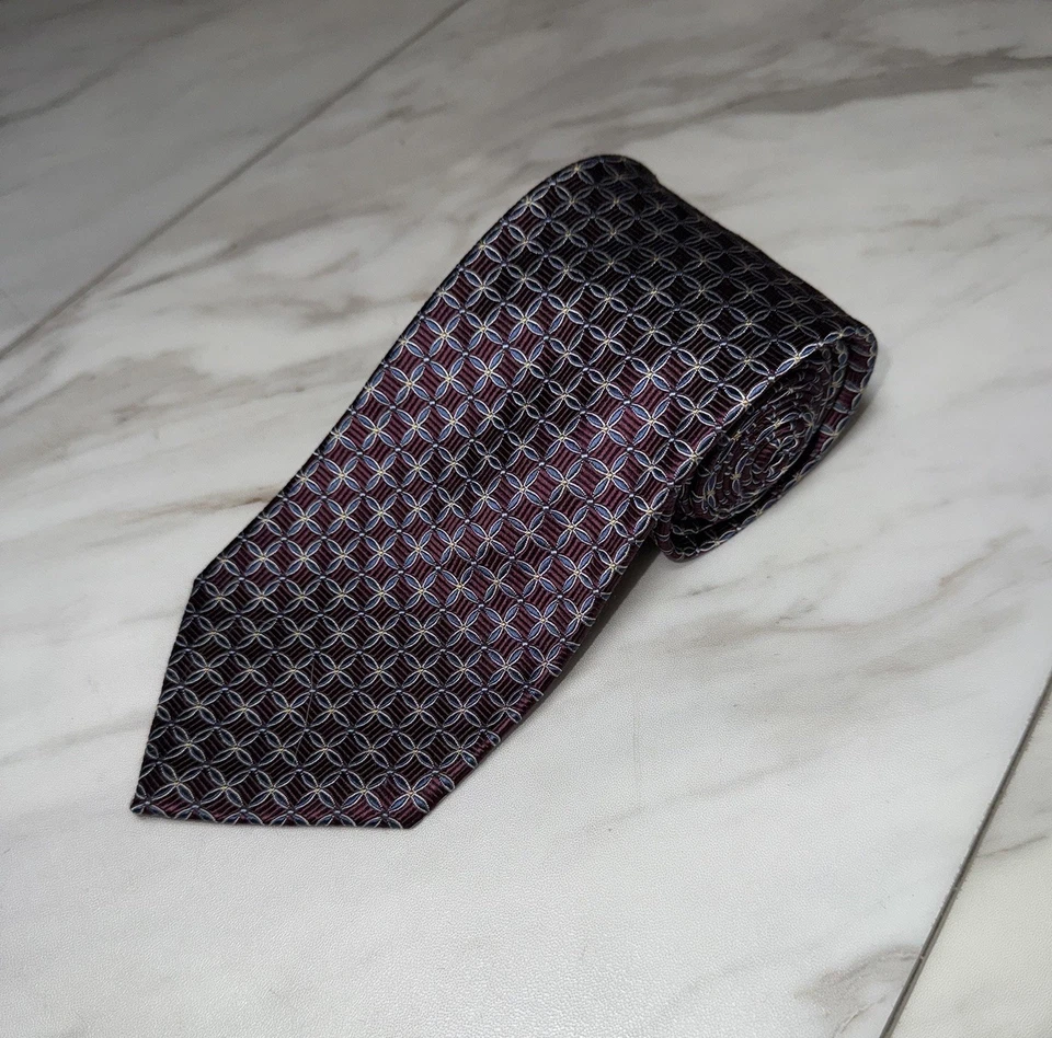 Corbata de hombre CARLO PALAZZI 100 % seda 59 X 3,5" de diseñador geométrica roja azul Foto 1 de 4