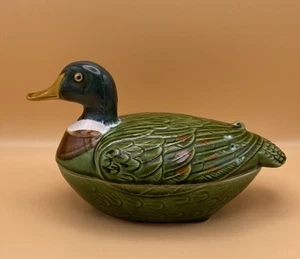 Vintage French Michel Caugant Ceramic Duck Pate Terrine Kitchen Decor Kitsch - Picture 1 of 8