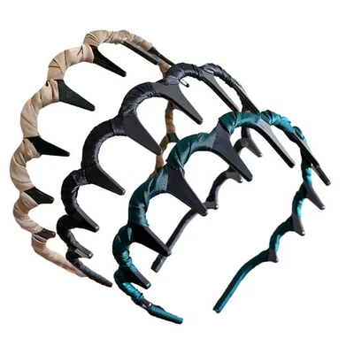 3pcs Women High Skull Top Fabric Wrapping Wave Headband Wavy Non-Slip Hair Hoop - Image 1 of 4