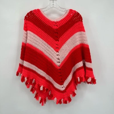 Vintage Handmade Crochet Poncho One Size Boho Hippie Festival Cottagecore Fringe - Image 1 of 4