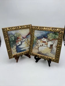 SET OF 2 Signed Framed Coastal Village Scenes Savoir Faire - Picture 1 of 7