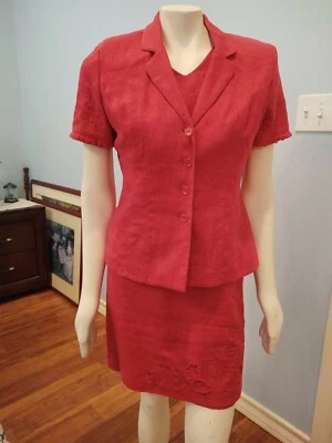 Traje de vestir chaqueta Plaza South Petite 2 piezas talla 6P bordado coral Foto 1 de 4