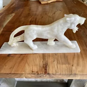 Vintage Carved Marble Cougar Tiger Sculpture Statue Figurine 15"' Long 6" Tall - Picture 1 of 11