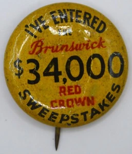 Antik c1938 Braunschweig Red Crown I've Entered Gewinnspiel Pin Pinback Bowling - Bild 1 von 8