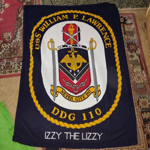 BINGHAMTON KNITTING CO. USS William P. Lawrence Throw Blanket Military 70X49" Cover