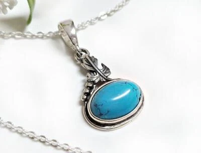 Anhänger Silber 925 Türkis rund blau Ankerkette 50 cm echt Sterlingsilber gz357 - Bild 1 von 4