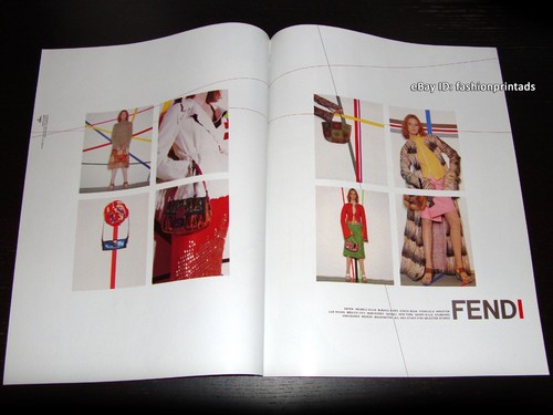 vintage FENDI 2 pagine STAMPA ANNUNCIO autunno 1999 EMILY SANDBERG Karl Lagerfeld