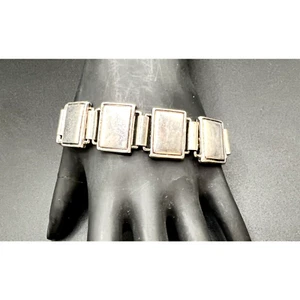Vintage Signed BEST Silver Plated Panel Bracelet - Picture 1 of 5