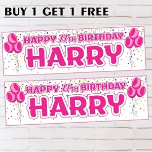 2x Personalised Birthday Banners Happy Birthday Any Name & Age Party Decoration - Picture 1 of 6
