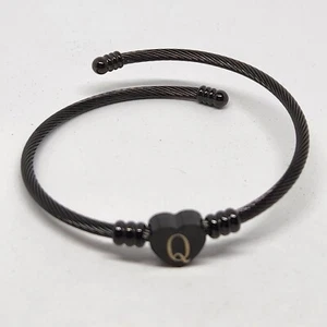 Initial Q Heart Coil Bangle Bracelet Black - Picture 1 of 4