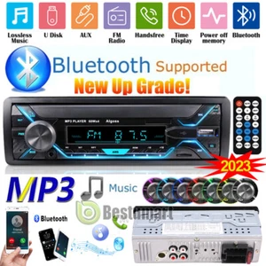 Single 1 Din Bluetooth Car Stereo Audio FM Receiver SD USB MP3 Radio Player AUX - Picture 1 of 16