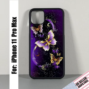 Case designed for iPhone 11 PRO MAX: Purple & Gold Whimsical Butterflies - Picture 1 of 12