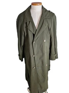 Vintage Bill Blass Long Trench Coat Army Green Zipper 40R  - Picture 1 of 6