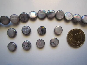Perlas concha natural botón 9 mm X 20 UNIDADES gris negro AB abalorios - Photo 1/3