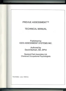 Prevue Assessment Technical Manual ICES ASSESSMENT SYSTEMS INC David Bartram - Foto 1 di 10