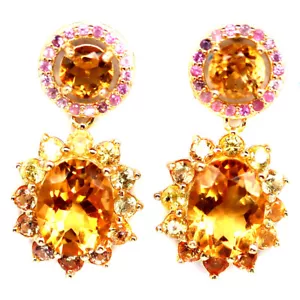 925 Sterling Silver Golden Yellow Citrine & Fancy Color Sapphire Earrings - Picture 1 of 4