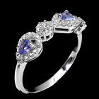 Unheated Pear Blue Tanzanite 4x3mm Simulated Cz 925 Sterling Silver Ring Size 8
