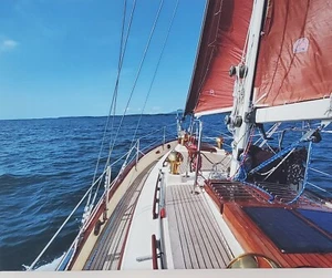 Sail Boat Canvas Print "At The Helm" 16 x 20 Hans Christian Traditional - Picture 1 of 1