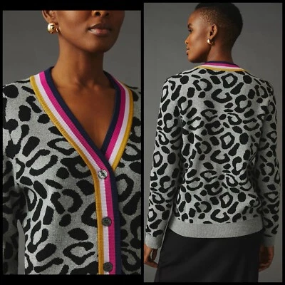 Kule The Cat леопард полоски кардиган свитер размер XS / кашемир шерстяная смесь - Изображение 1 из 4