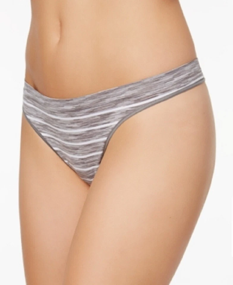 Jenni by Jennifer Moore Women's Seamless Thong Underwear, Gray Stripe - Image 1 of 1