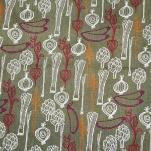 Vegetables Tossed on Olive Green Designer Cotton Twill 58" Fabric by the Yard - Picture 1 of 1