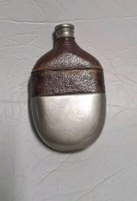 Antique Bottle Shaped Mini Flask Silver & Leather vesta Case Match Holder Strike - image 1 of 4