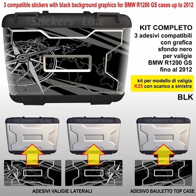 STICKERS LINE Kit 3 adesivi borse valigie K25 BMW R1200GS bussola + planisfero fino a 2012 BLK