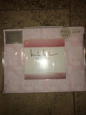 3pc Nicole Miller FULL  Elephant Duvet Sham Set Pink white - Image 1 of 3