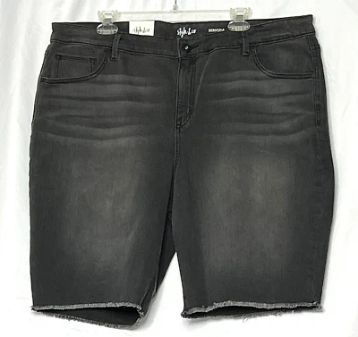 NEW NWT Style & Co. Black Mid Rise Stretch Denim Cut Off Bermuda Shorts 20W - Image 1 of 2