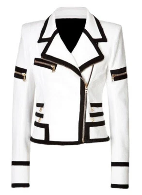 White Woman's Leather Biker, Motorcycle Jacket Real Sheepskin Zipper New - Image 1 of 4