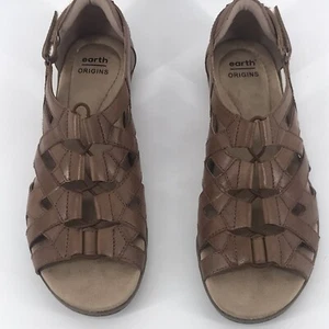Earth Origins Belle Bridget Brown Leather Sandals Size 8.5M - Picture 1 of 8