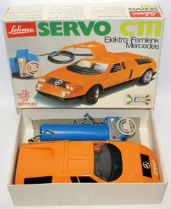 Vintage SCHUCO #351 214 Mercedes C111 Batteria Scala 1:16 Op. Auto giocattolo arancione - Foto 1 di 6