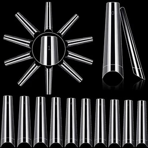 NEW No C Curve Straight 2XL 3XL Long Coffin Square Stiletto Acrylic Nail Tips - Picture 1 of 42